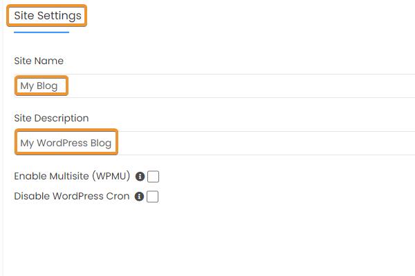 WordPress site settings