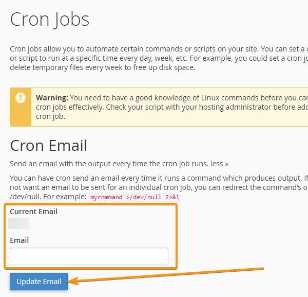 cron jobs page in cpanel