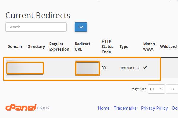 current redirects will show here