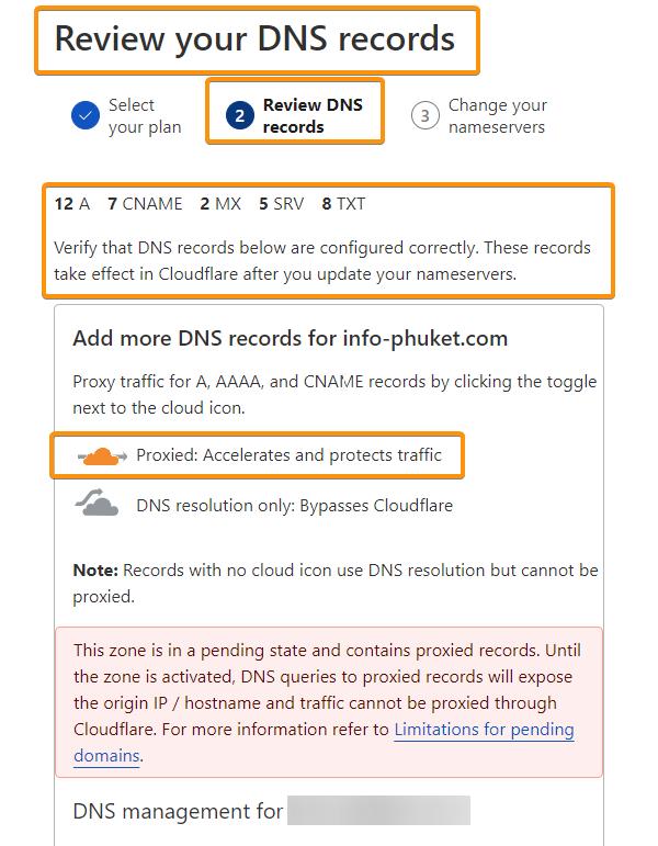 review your DNS records and then click on continue button