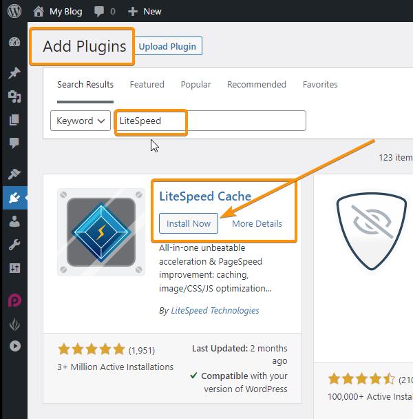 search for litespeed -then click on install now