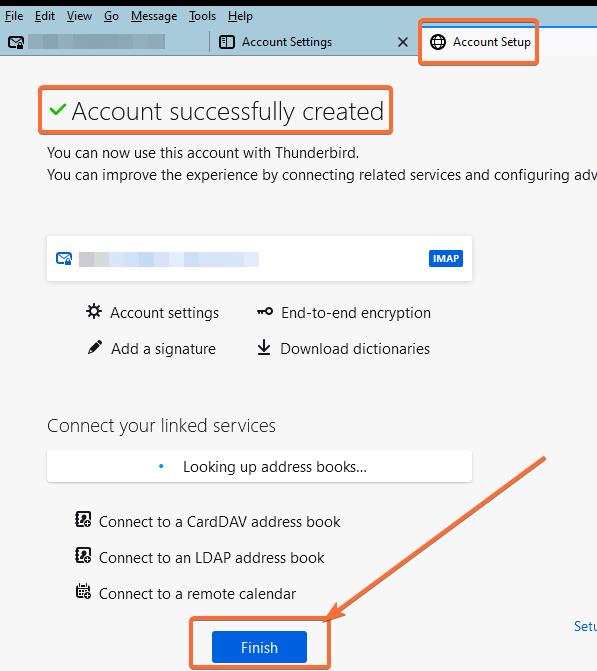 thunderbird mail account successfully created