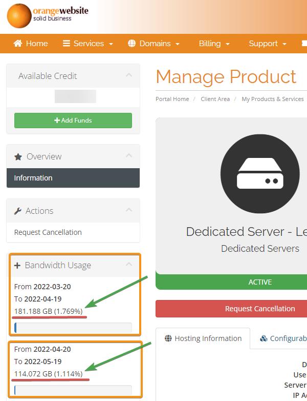 where to view bandwidth usage for dedi