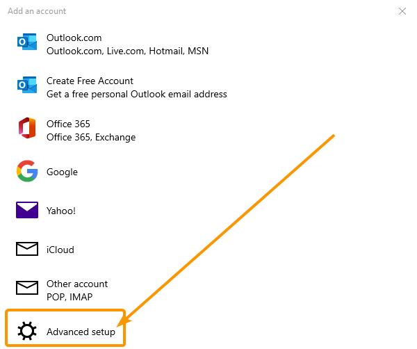 add an account - advanced setup