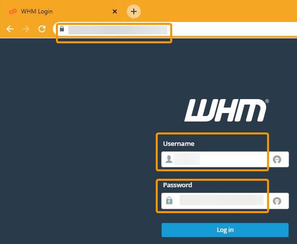 login to WHM